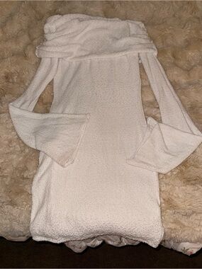 Cozy Off-Shoulder Cream Women's Sweater Dress